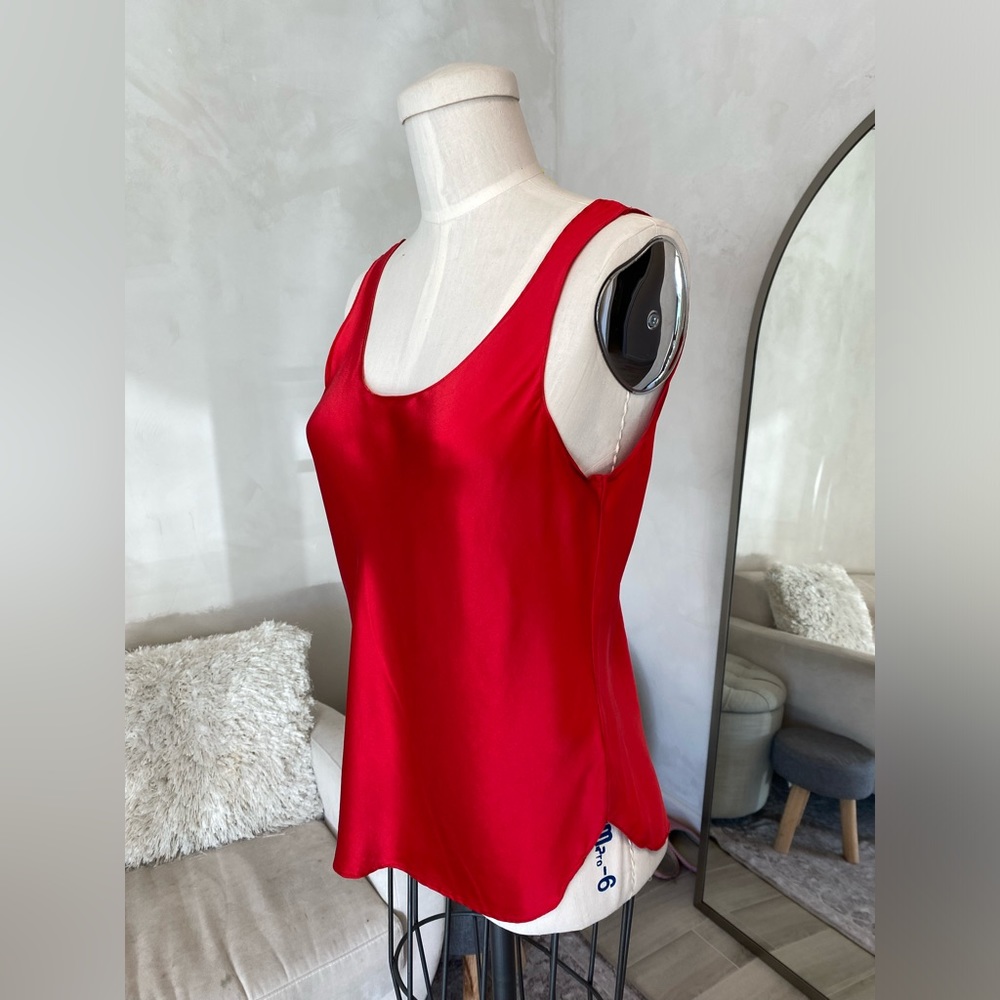VINTAGE 90s RED SANDWASHED SILK CAMI BLOUSE TANK TOP